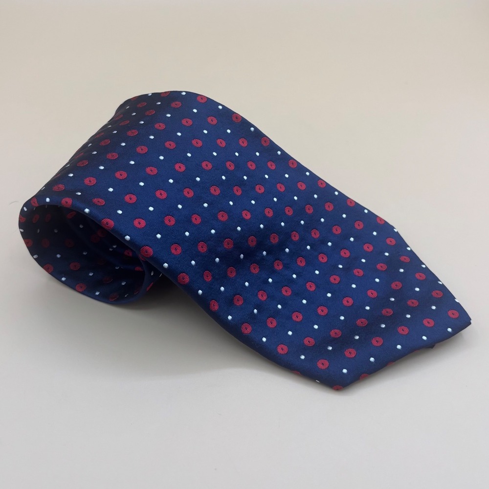 Lauren‎ Ralph Lauren Mens Navy Blue Red Dot Geometric Dot Silk Tie Hand Finished